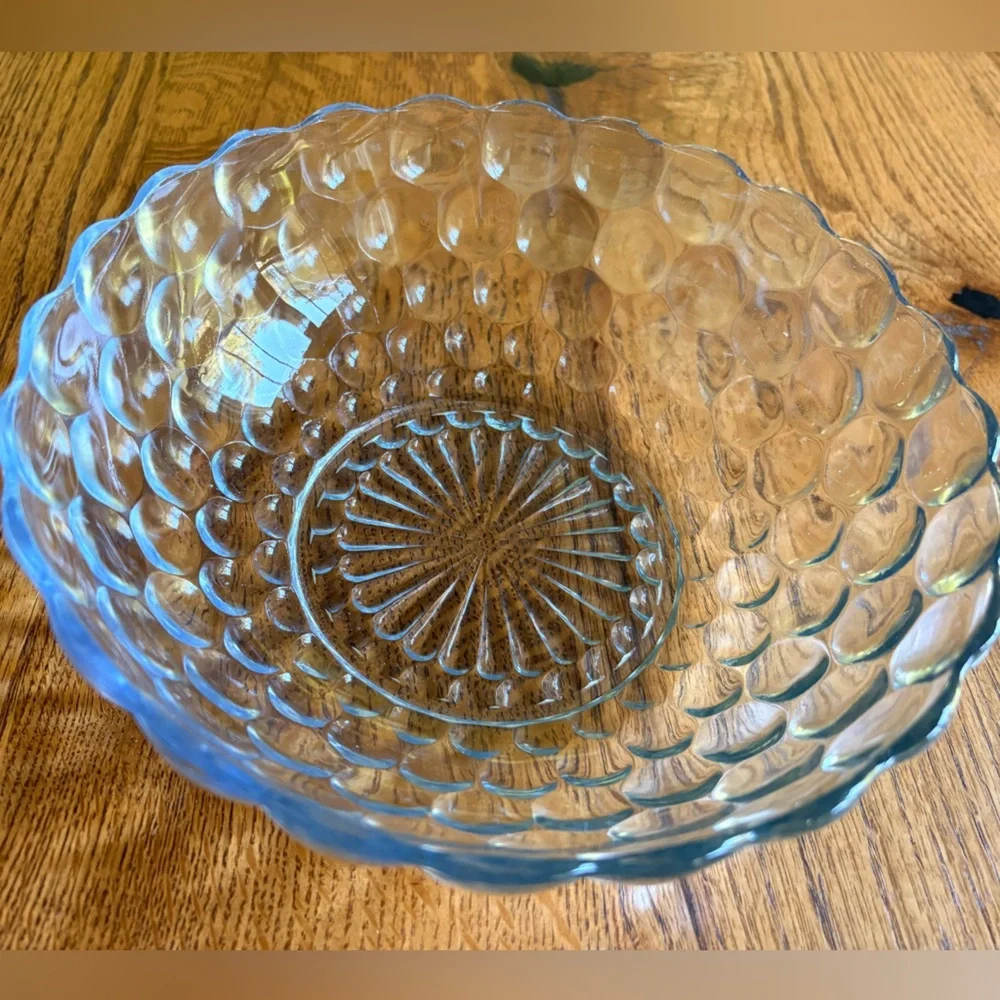 Vintage Glass Bubble Bowl- hint of blue-